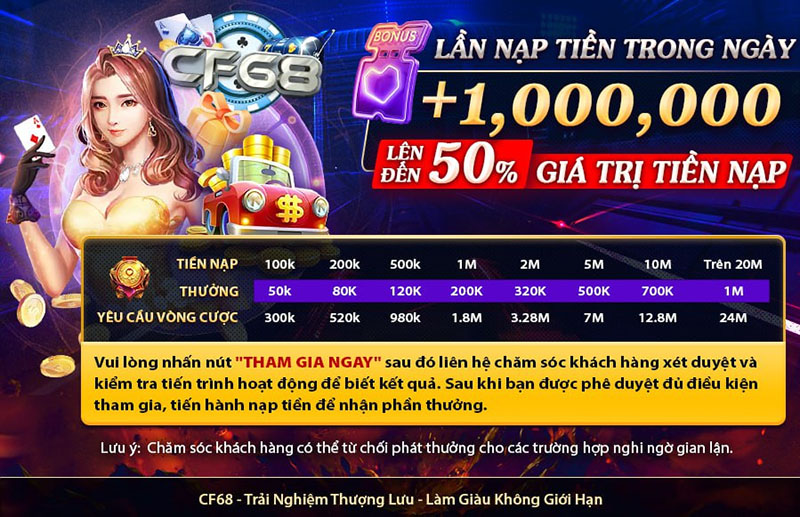 Kho game khuyến mãi của cf68 hấp với vòng quay may mắn