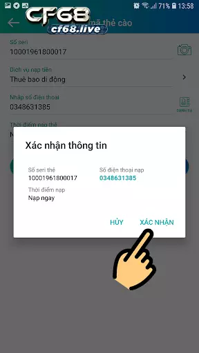 Anh em sẽ được nhận ngay thông báo đã nạp thẻ thành công.