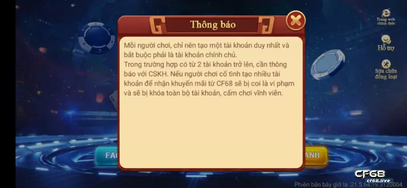 Điều khoản chung tại cf68