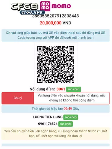 Quét mã QR ở trên màn hình