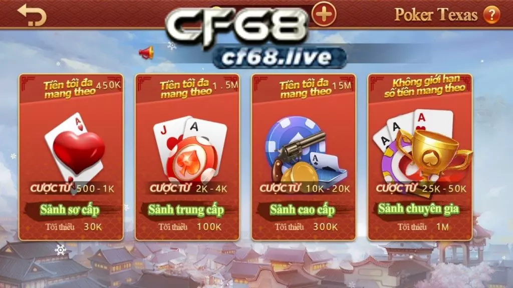 Sảnh chơi Poker texas cf68 club