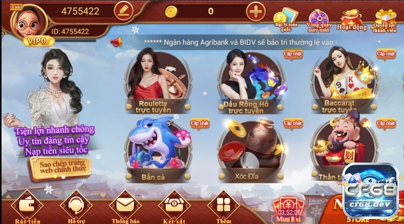 Game bai doi thuong uy tin tại Cf68 rất đa dạng