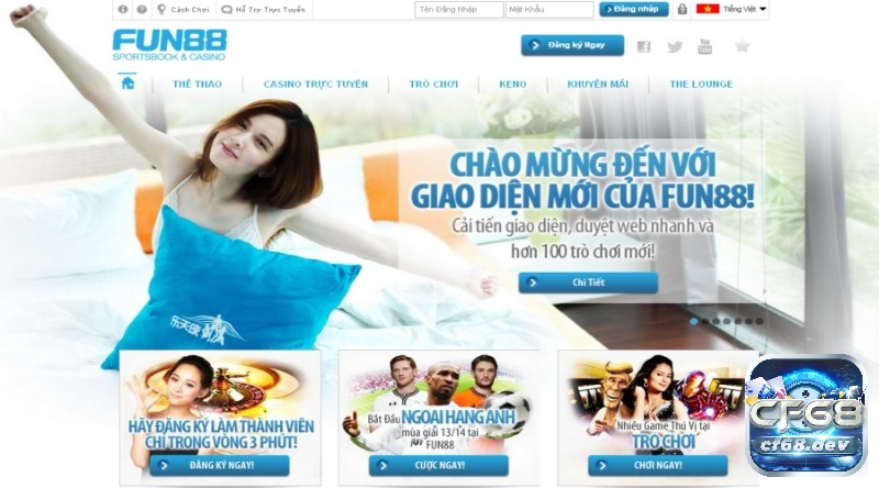 Giao diện website Fun88b.com ổn định