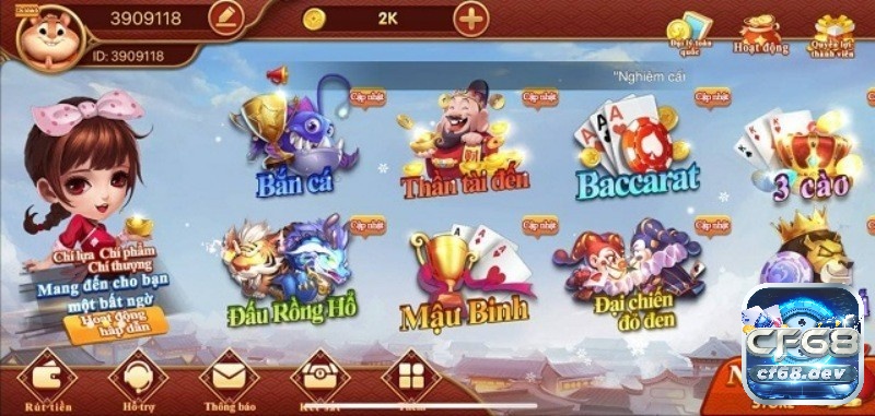 Nhà cái CF68 có kho game bài chất lượng