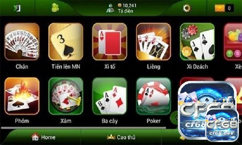 CF68 cung cấp một loạt các trò chơi đánh bài phong phú như Poker, Blackjack, Baccarat, Rummy,...