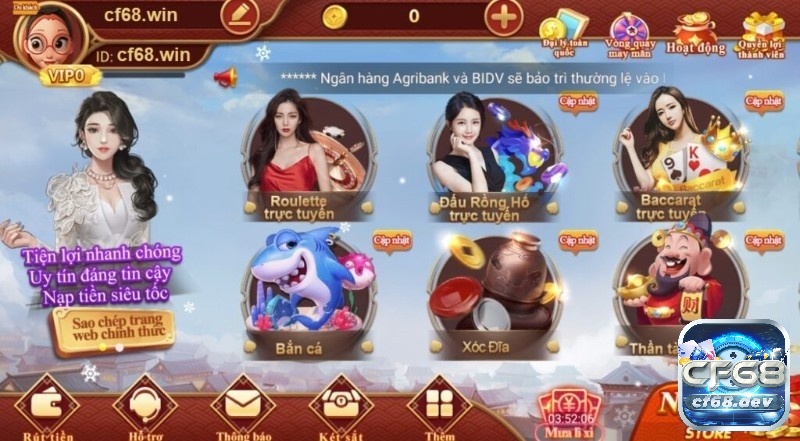 Tham gia chơi bắn cá máy xèng online tại CF68