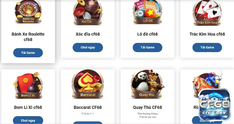 Nha cai bet CF68 cung cấp đa dạng thể loại game bài