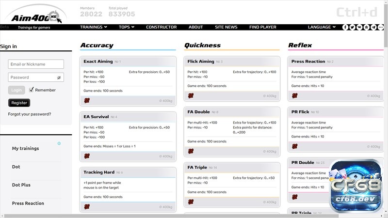 Aim400KG - Trò chơi cung cấp các bài tập toàn diện giúp nâng cao cả tốc độ, độ chính xác và phản xạ.