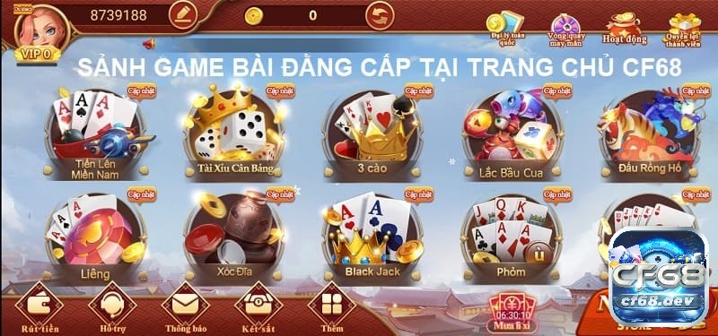 Sảnh game bài tại CF 68 được thiết kế hiện đại